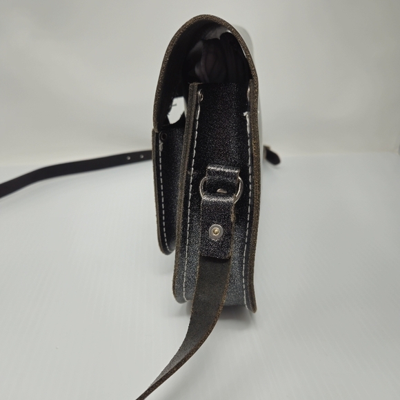 Cambridge Satchel Leather Crossbody Bag Graphite Black Metallic Glitter Sparkle - Picture 9 of 15